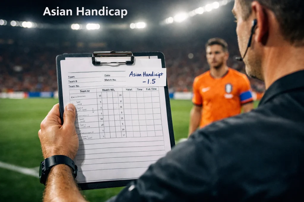 Asian handicap wedden uitleg met voetbalveld en odds