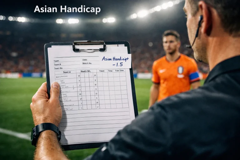 Asian handicap wedden uitleg met voetbalveld en odds