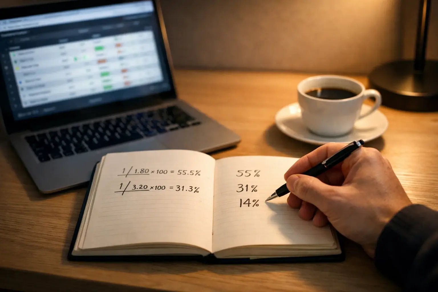 Voetbal odds lezen en implied probability berekenen op een laptop scherm